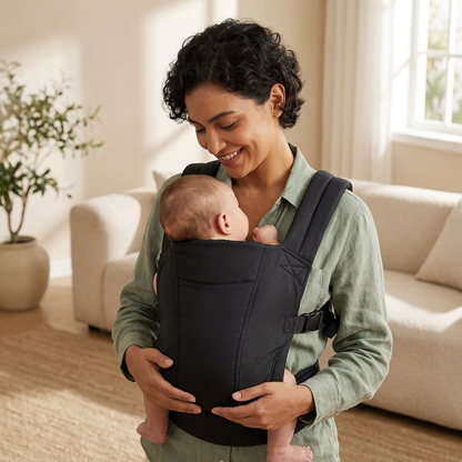 Mother wearing the SnugCarry with baby facing inward