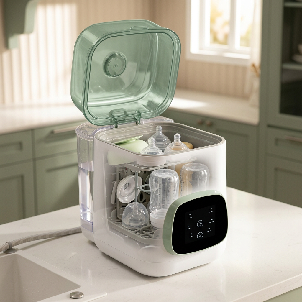 PureNest with lid open showing clean bottles